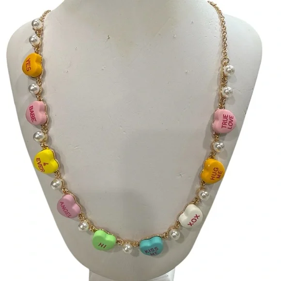 Betsey Johnson Multi-Color Candy Heart Pendant Necklace with Pearls - Picture 1 of 3